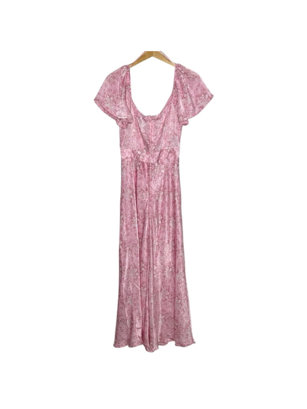 FRANCESCA'S Maria Pink Bow Tie Front Silky Floral Midi Dress Size Large - Picture 10 of 14